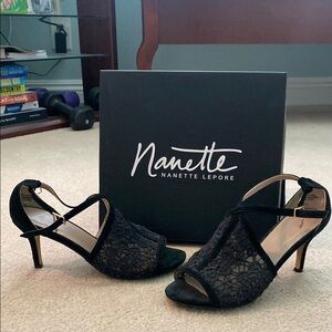 Nanette Lepore Black Stiletto Heels with Glittery Straps